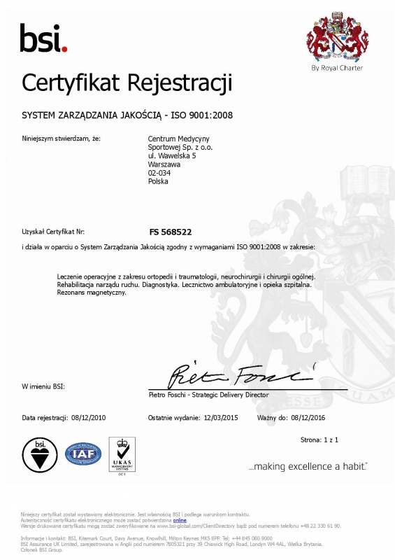 CERTYFIKAT ZARZĄDZANIA JAKOŚCIĄ ISO 9001