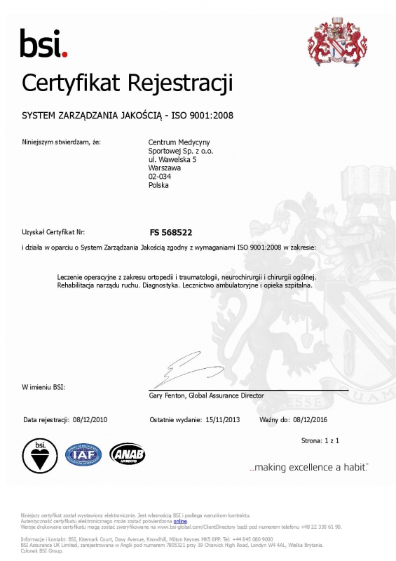CERTYFIKAT ZARZĄDZANIA JAKOŚCIĄ ISO 9001 2008 DLA CMS