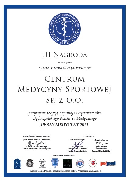 PERŁY MEDYCYNY - CERTYFIKAT